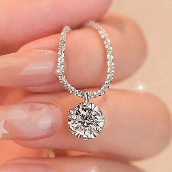 Solitaire Pendant Necklace – Sterling Silver 925 - Picture 2 of 4